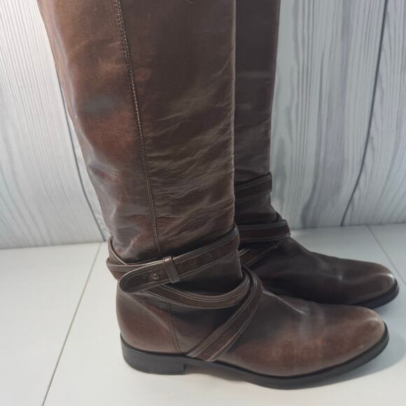 Y2K Vintage Cole Haan Tall Brown Leather Buckle Harness Riding Boot Size 7.5 - Picture 4 of 11
